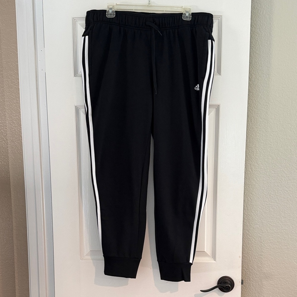 adidas Black Track Joggers with White Side Stripes